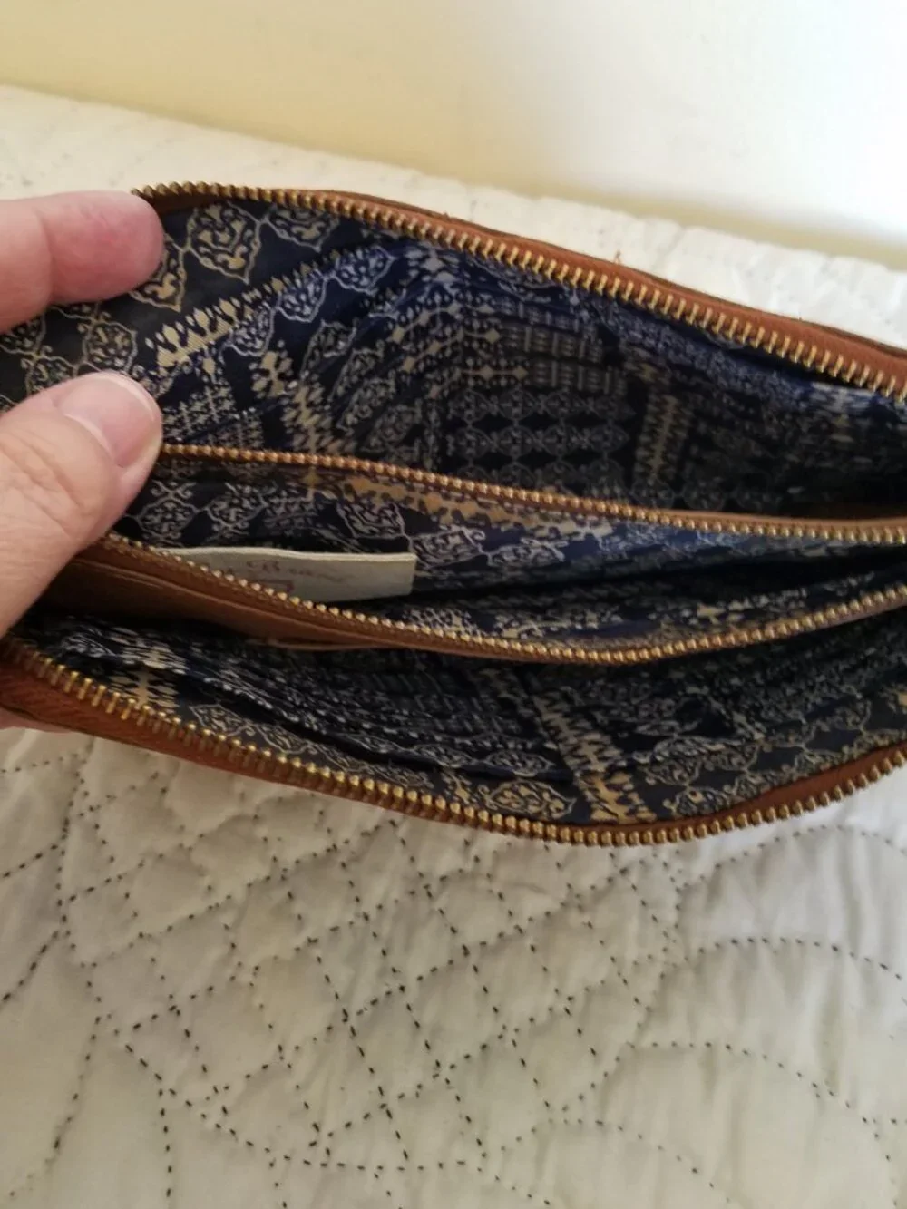 Wristlet LUCKY BRAND Casbah Leather Embroidered Cognac 12 Card Pockets